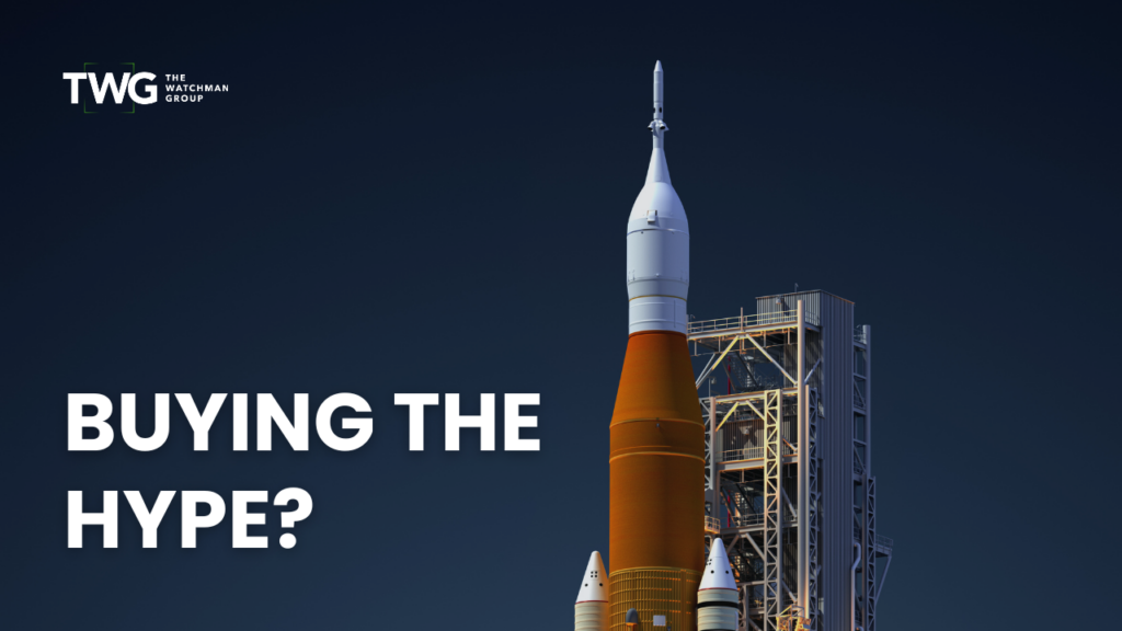 Image of space shuttle with text reading "buying the hype" meant to represent SpaceX's IPO craze