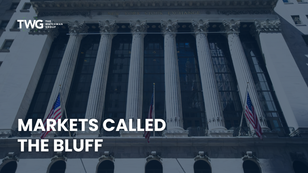 The Watchman Group Q2 2026 market recap thumbnail showing the New York Stock Exchange facade with American flags and the title "Markets Called the Bluff."